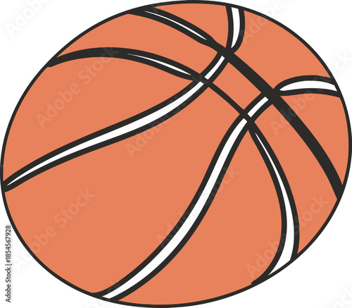 Orange Basketball with Black and White Lines on White Background Keywords: basketball, sport, game, ball, orange, black, white, lines, round