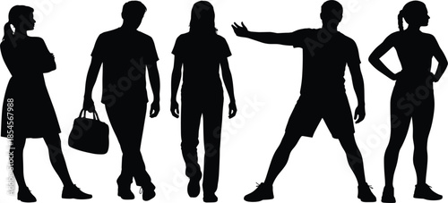 Casual diverse people silhouettes standing in various poses and gestures for community social group lifestyle concepts