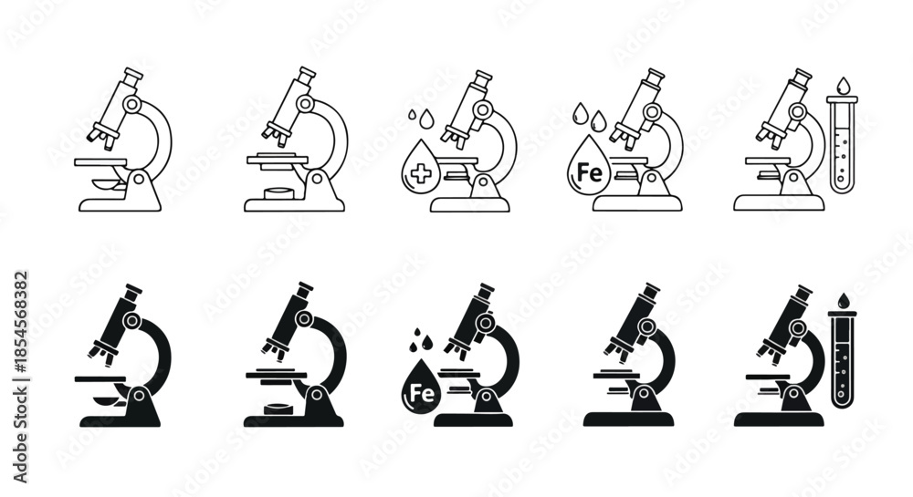 Obraz premium Science laboratory icon set - Solid icons vector collection - Vector icon set - Line and glyph solid icon set - Icon vector - Flat Design Icon