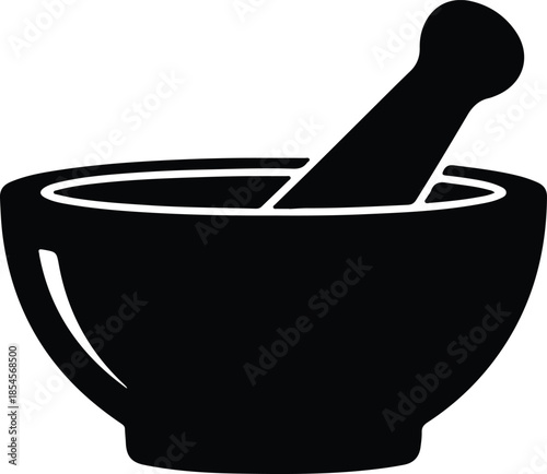 Silhouette Mortar Pestle Grinding Spice Herb Pharmacy Medicine Tool Vector Illustration
