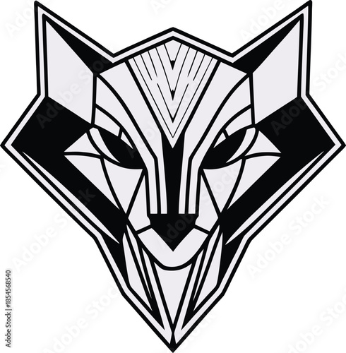 Stylized Geometric Raccoon Face Logo In Black and White animal head