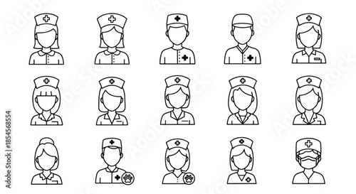 Nurse icon set - Solid icons vector collection - Vector icon set - Line and glyph solid icon set - Icon vector - Flat Design Icon