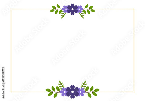 Romantic Flat Purple Floral Border Design for Elegant Wedding Invitations and Bridal Stationery