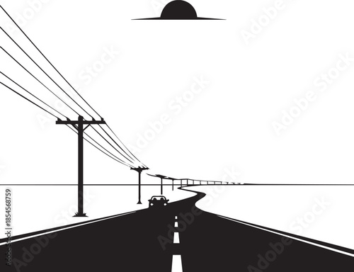 Car driving under power lines