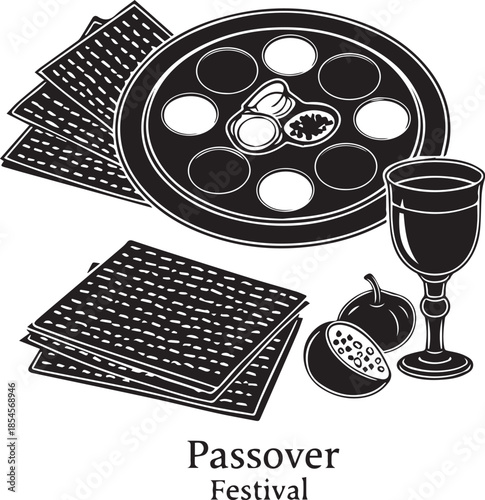 Passover seder plate and matzo