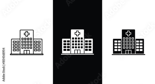 Hospital building icons - Solid icons vector collection - Vector icon set - Line and glyph solid icon set - Icon vector - Flat Design Icon