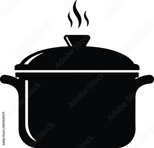 Silhouette Steaming Cooking Pot Kitchen Utensil Icon Design Vector Illustration