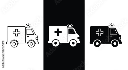 Ambulance icon set - Solid icons vector collection - Vector icon set - Line and glyph solid icon set - Icon vector - Flat Design Icon