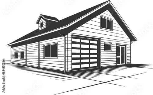 Modern suburban house vector illustration with garage door for real estate property architectural home design concepts