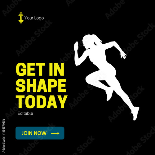 Fitness and Gym Promotion Social Media Post Templates Set with Athletic Characters