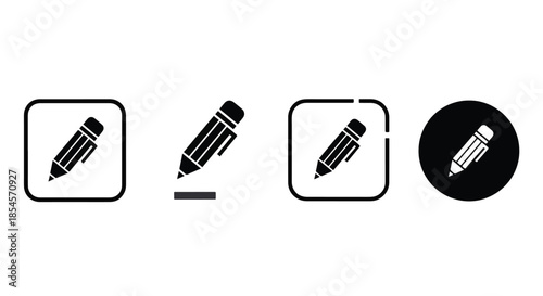 Pencil icon set - Solid icons vector collection - Vector icon set - Line and glyph solid icon set - Icon vector - Flat Design Icon