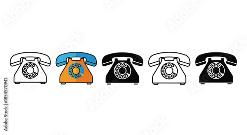 Vintage telephone icon set - Solid icons vector collection - Vector icon set - Line and glyph solid icon set - Icon vector - Flat Design Icon