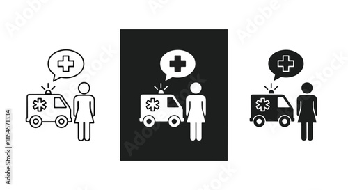Emergency medical services icon set - Solid icons vector collection - Vector icon set - Line and glyph solid icon set - Icon vector - Flat Design Icon