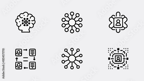 Artificial intelligence network sphere with human brain and data exchange icons