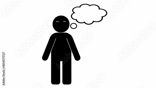 Black silhouette person standing with thought bubble above head,