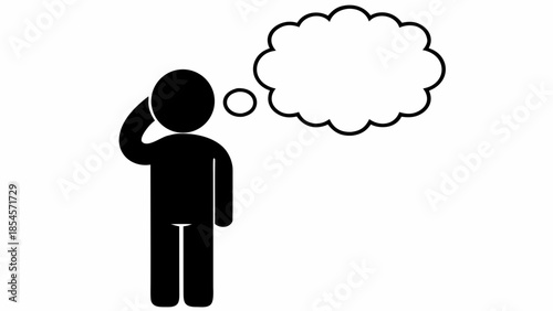 Man figure looking up at cloud shaped thought bubble illustration