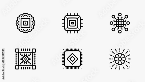 Microchip design elements with neural network connections and abstract patterns