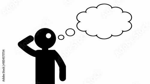 Man in contemplative abstract thinking pose with cloud bubble