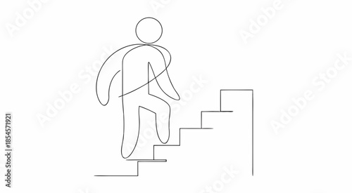 One line minimalist drawing of human climbing stairs with smooth motion