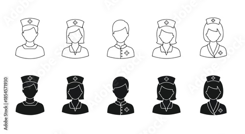 Nurse icon set - Solid icons vector collection - Vector icon set - Line and glyph solid icon set - Icon vector - Flat Design Icon