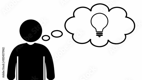 Silhouette of a man with a lightbulb thought bubble representing ideas