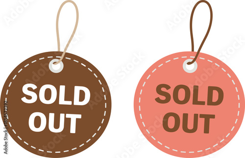 Set of round paper price tags with sold out text for retail shopping and clearance sale