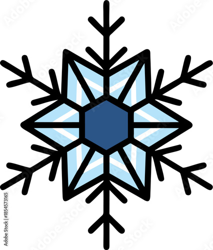 Intricate Star Shaped Snowflake Vector, Detailed Blue Ice Crystal with Branches, Winter Nature Ornament