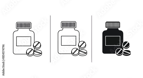 Medication bottle icon set - Solid icons vector collection - Vector icon set - Line and glyph solid icon set - Icon vector - Flat Design Icon