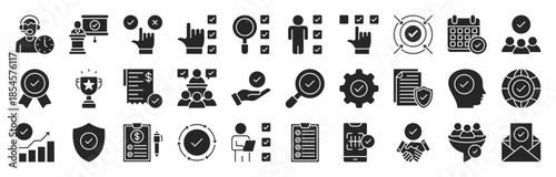 Approve And Checkmark glyph style editable icon set. check, accept, agree, selected, Confirm, approve, correct, and more. Vector illustration eps 10