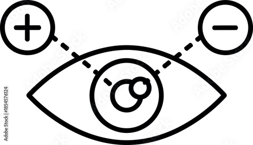 Icon representing vision correction or eye examination with plus and minus symbols