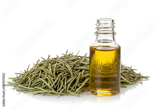 bottle of rosemary essential oil used for aromatherapy skincare and natural remedies