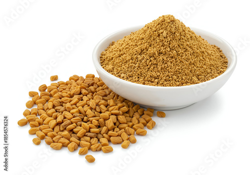 fenugreek seeds and powder used as spice and herbal ingredient for cooking and health