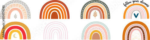 Rainbow Pattern: A visually appealing pattern featuring stylized rainbows, each showcasing unique color palettes and designs, evoking a sense of optimism and whimsy.