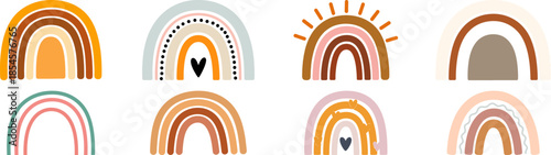 Rainbow Collection: A collection of various watercolor rainbow illustrations in pastel colors on a neutral backdrop, evoking feelings of joy and optimism.