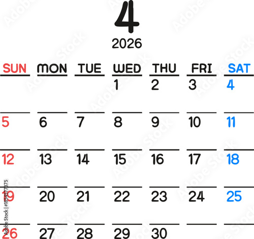 vector April 2026 calendar icon