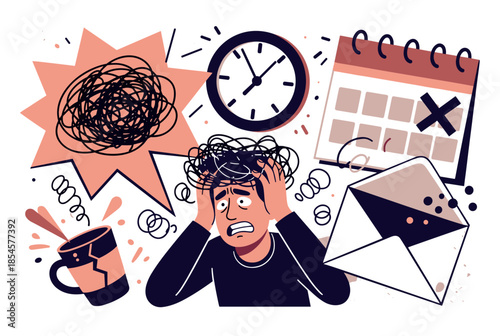 Stressed Man Panicking Under Pressure of Deadlines and Responsibilities