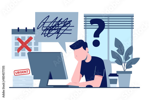 Man Struggling with Urgent Work, Stress, Confusion, and Deadlines