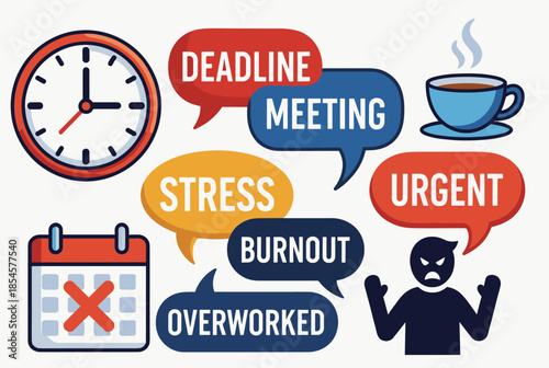 Work Stress and Burnout Concept with Time Pressure and Angry Figure