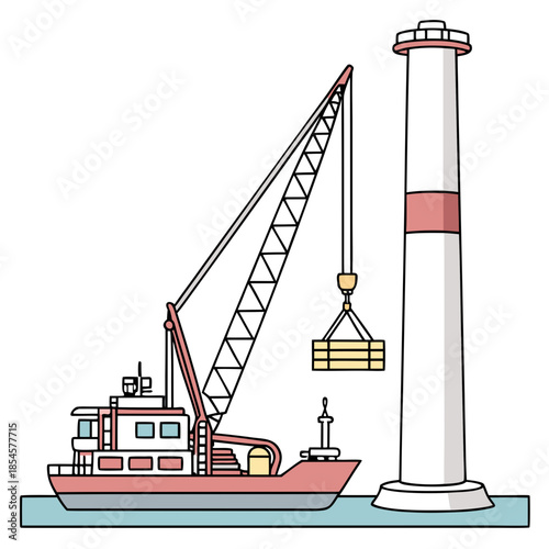 Offshore ship lifting turbine tower with crane industrial