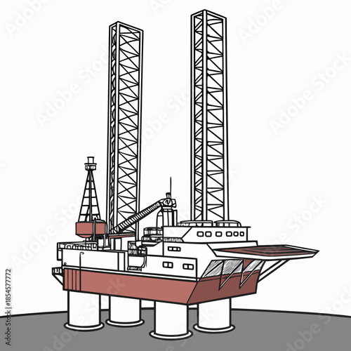 Offshore jack up drilling vessel with extended legs and derrick
