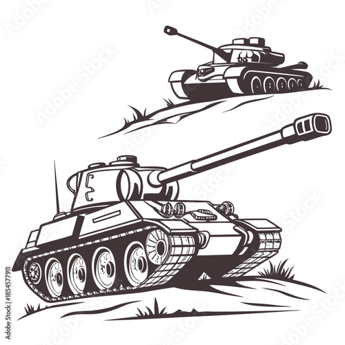 Two military tanks on grassy terrain military vehicles 1