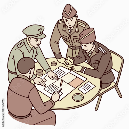 Military officers planning with map and documents 1
