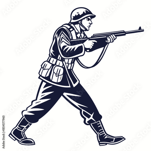 Soldier in combat stance with rifle and helmet military 1