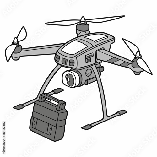 Gray drone with camera and battery camera drone propellers 1