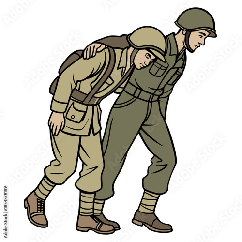 Soldiers helping each other military supporting