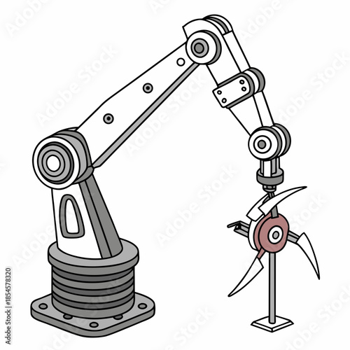 Robot installing mini wind turbine on white background 1