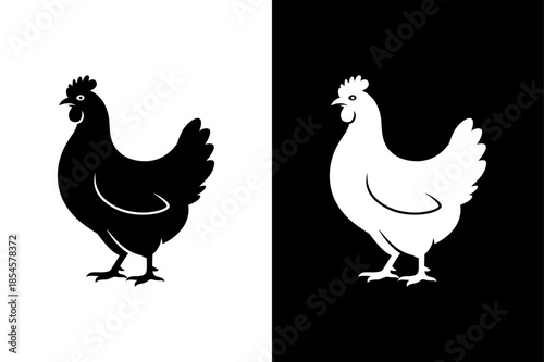 Chicken Silhouette Icon Flat Vector Illustration Black White Editable