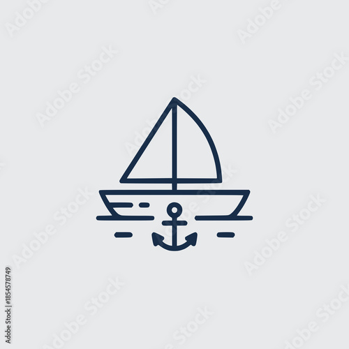 Sailing yacht with anchor on calm water surface