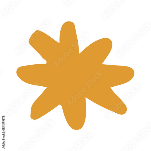 Abstract minimalist large starburst flower in mustard yellow, hand drawn boho sunburst element, organic decorative bloom
