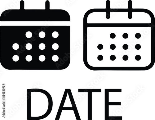 Calendar icons in black and white representing date and scheduling perfect for web and app design isolated on white background